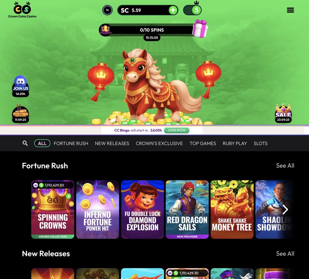 Crown Coins SC Homepage