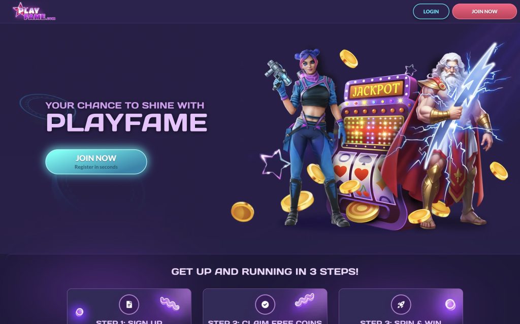 Playfame Casino Welcome Screen